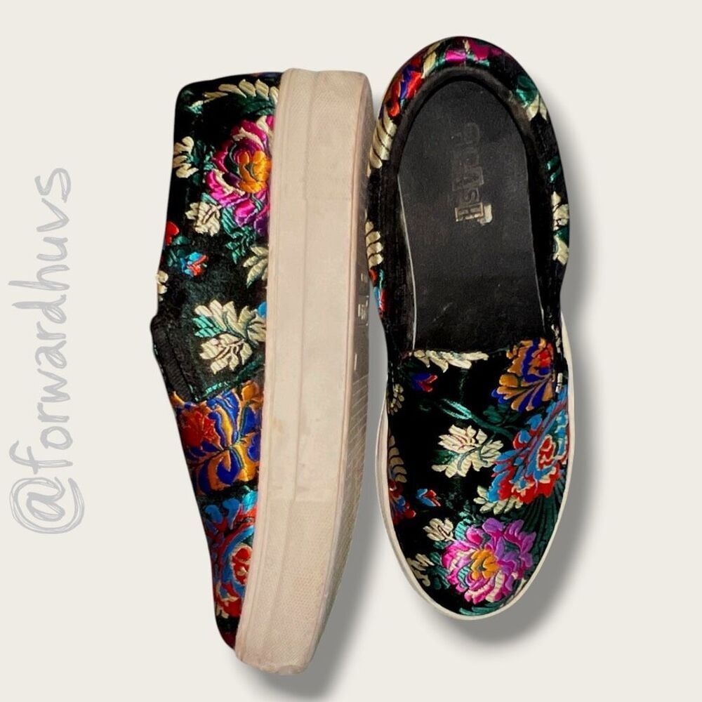 Brash Women’s Slip‑On Black Floral Brocade Platform Shoes – Size 7